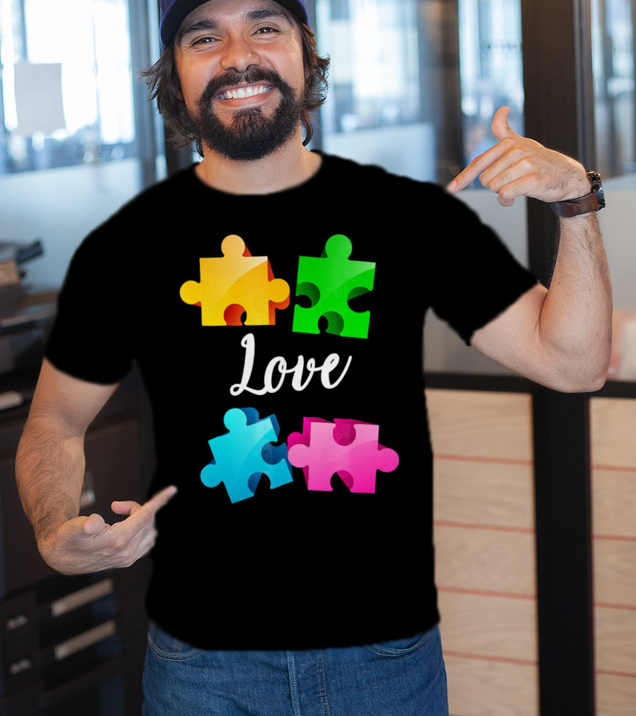 Autism Awareness Love With Colorful Puzzle Pieces T-Shirt