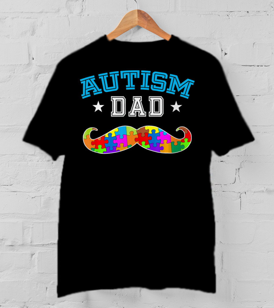 Autism Dad Puzzle Mustache Autism Awareness Dad T-Shirt