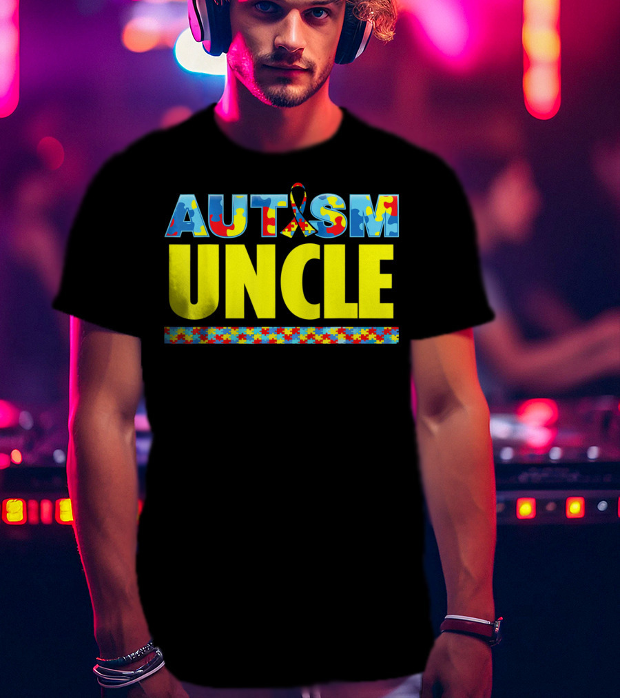 Autism Uncle Puzzle Ribbon Awareness Support T-Shirt