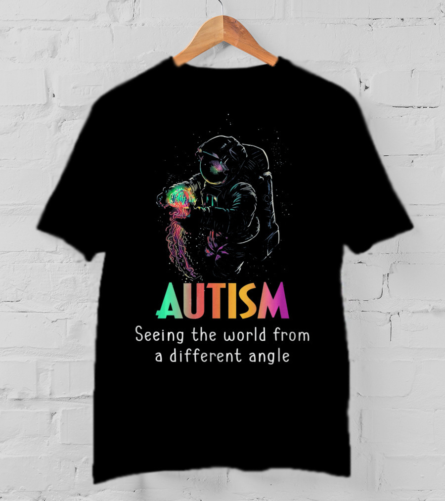 Autism Seeing The World From A Different Angle Astronaut With Colorful Light T-Shirt