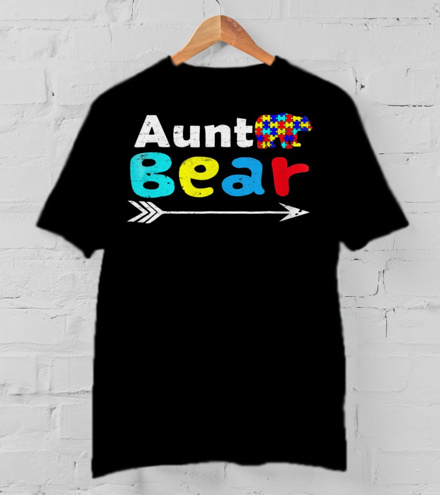 Aunt Bear Autism Awareness Puzzle Bear Arrow T-Shirt