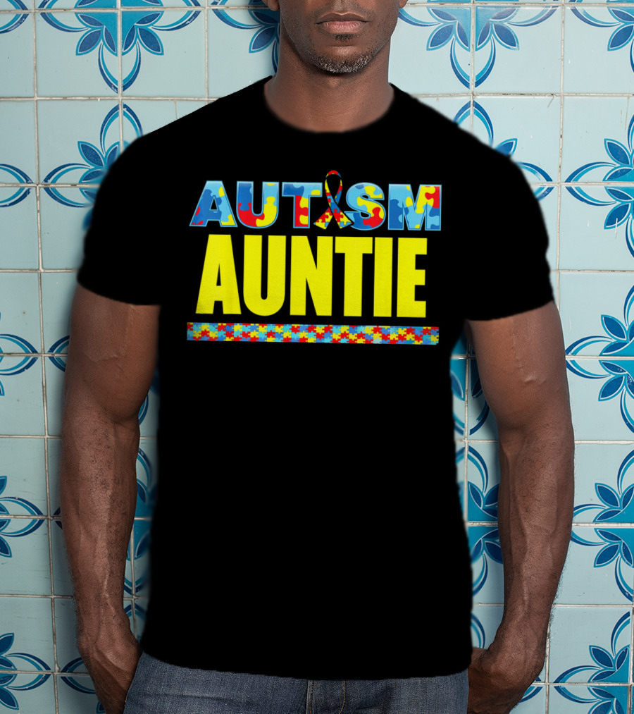 Autism Auntie Puzzle Ribbon Awareness Support T-Shirt