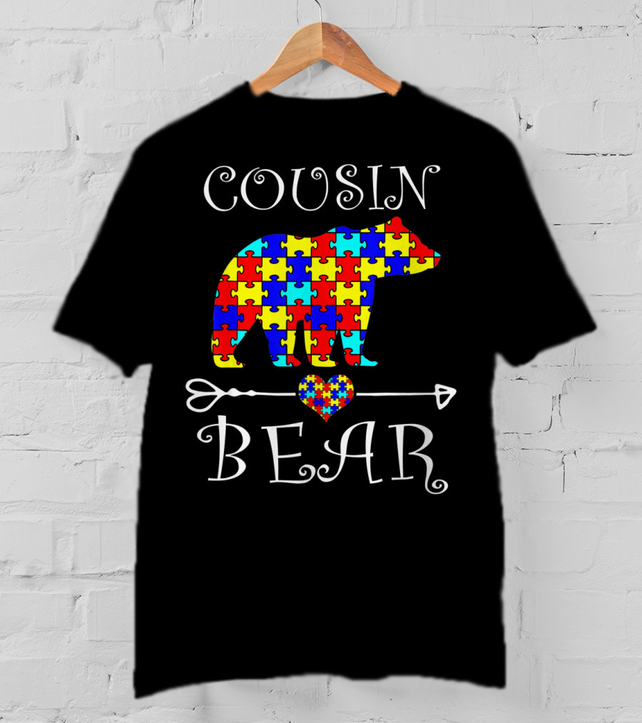 Cousin Bear Autism Awareness Puzzle Arrow Heart T-Shirt