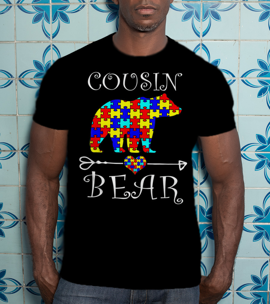 Cousin Bear Autism Awareness Puzzle Arrow Heart T-Shirt