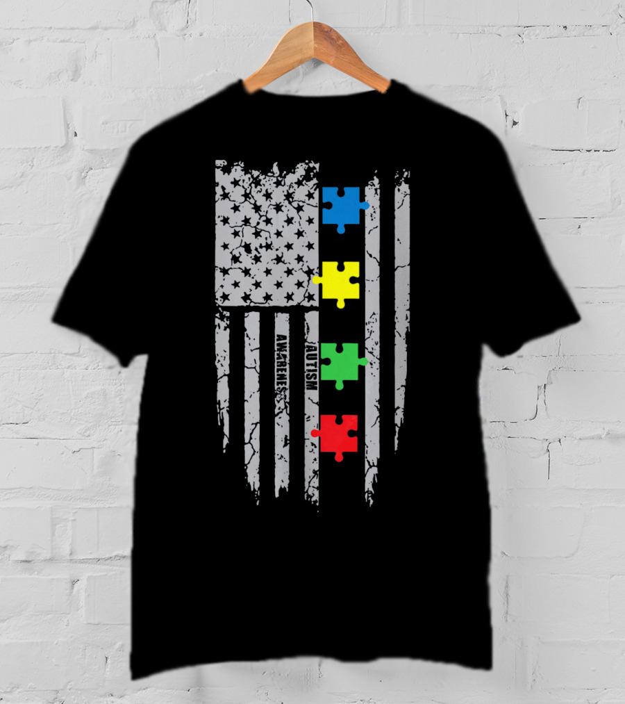 Autism Awareness Puzzle Flag With Colored Pieces T-Shirt