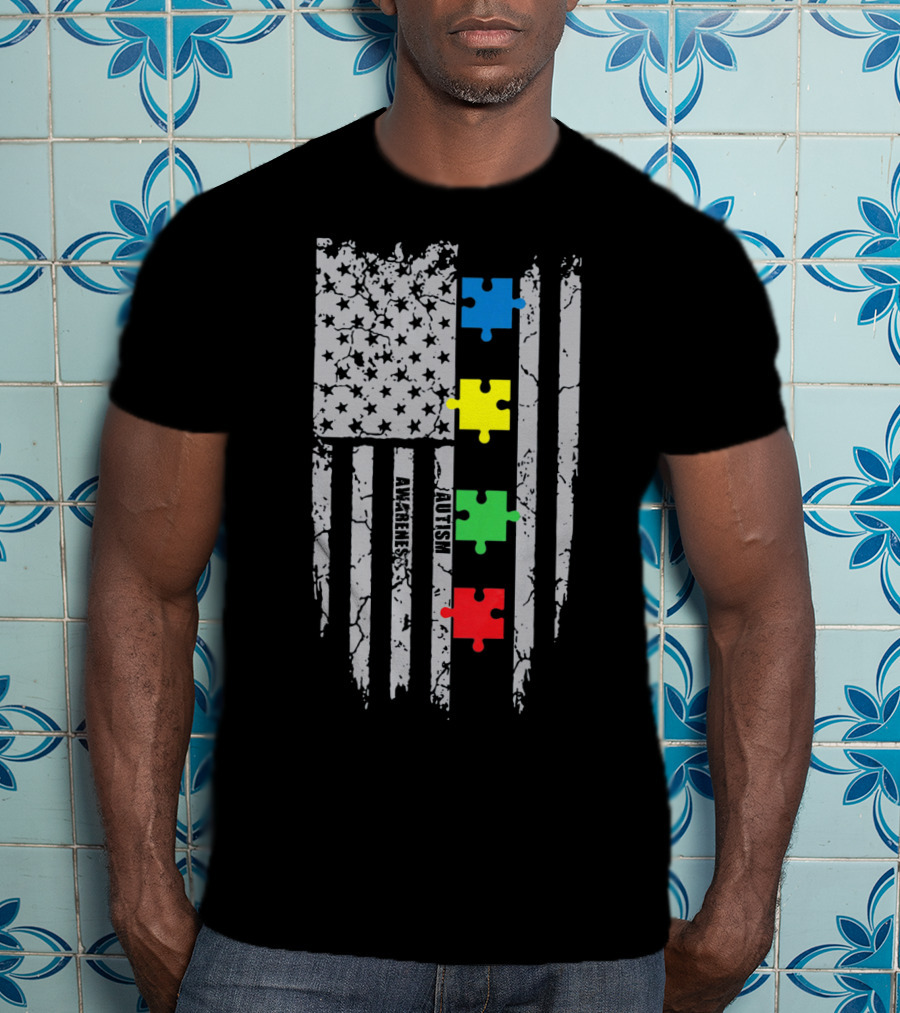 Autism Awareness Puzzle Flag With Colored Pieces T-Shirt