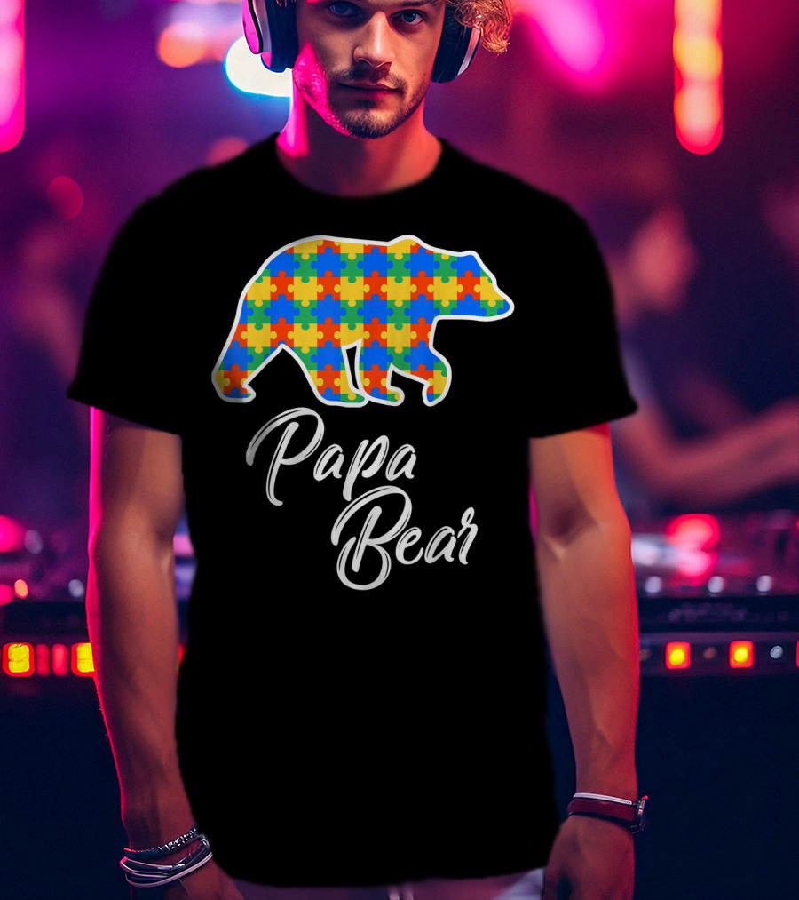 Papa Bear Autism Puzzle Awareness T-Shirt