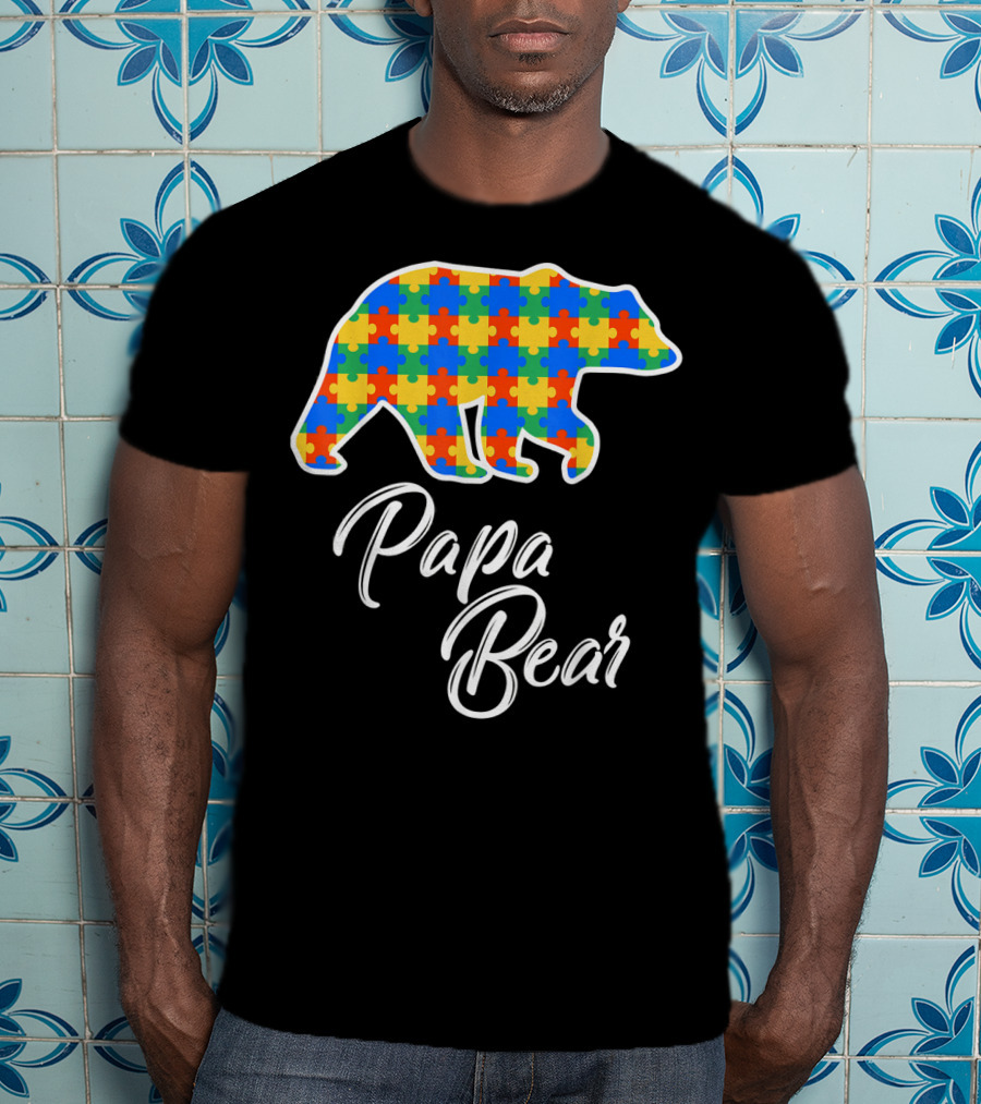 Papa Bear Autism Puzzle Awareness T-Shirt