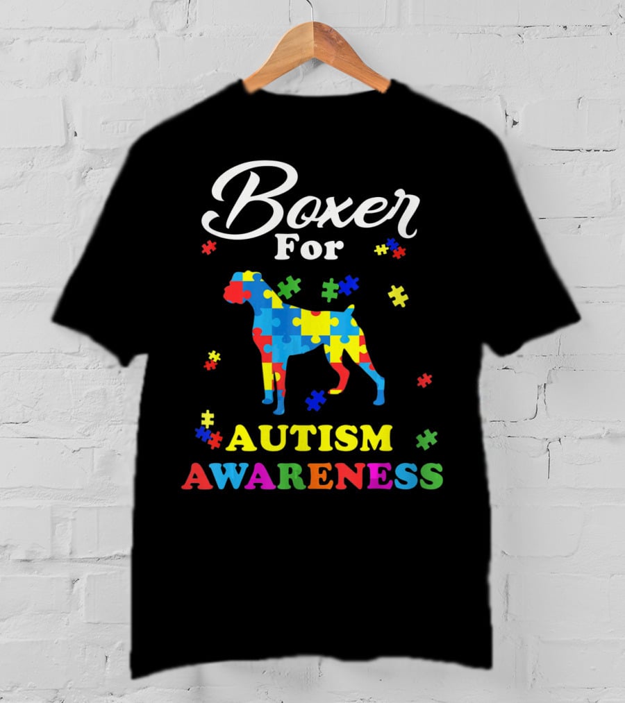 Boxer Dog In Autism Awareness Puzzle T-Shirt