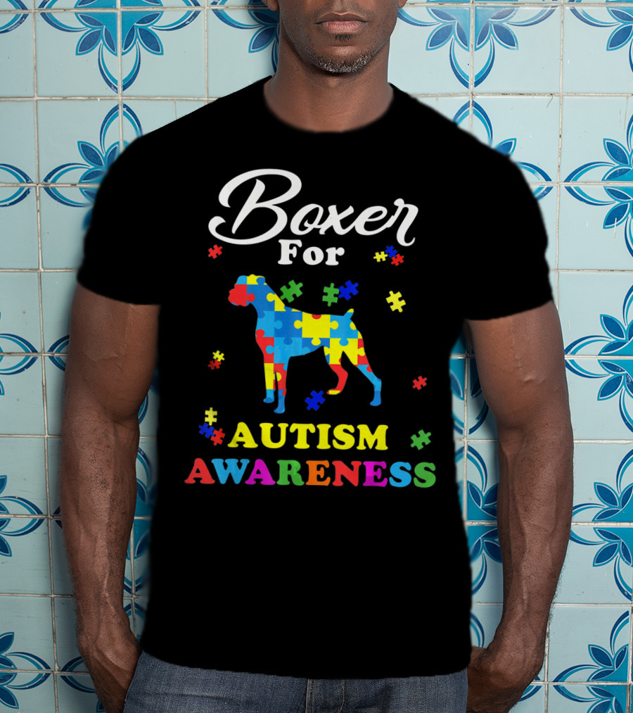 Boxer Dog In Autism Awareness Puzzle T-Shirt