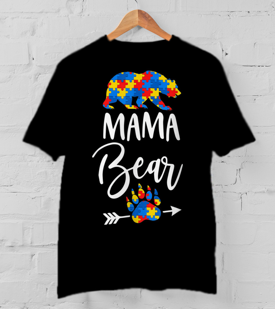 Mama Bear Autism Puzzle Pattern Paw Prints T-Shirt