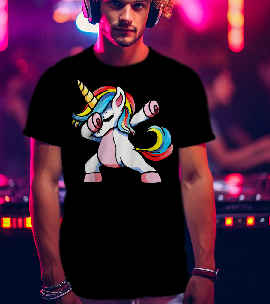 Autism Awareness Dabbing Unicorn Rainbow Mane T-Shirt