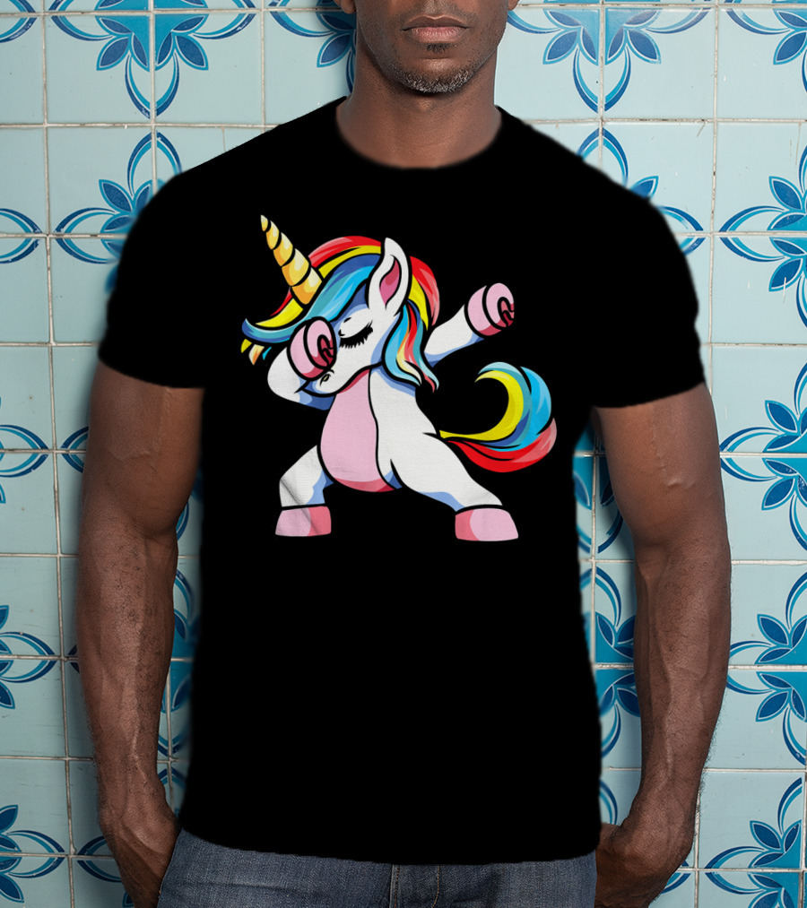 Autism Awareness Dabbing Unicorn Rainbow Mane T-Shirt