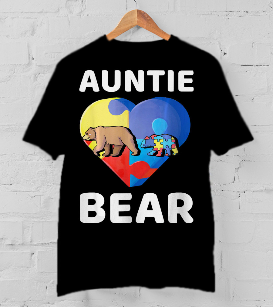 Auntie Bear Heart Puzzle Autism Awareness T-Shirt