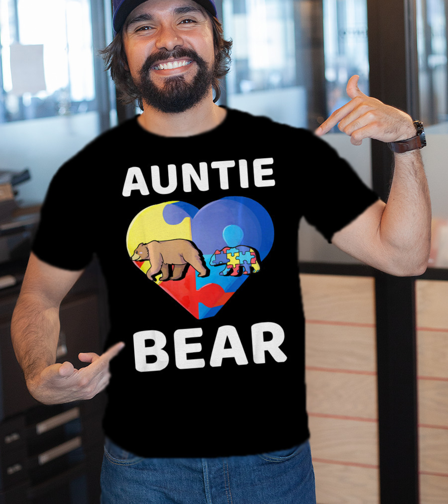 Auntie Bear Heart Puzzle Autism Awareness T-Shirt