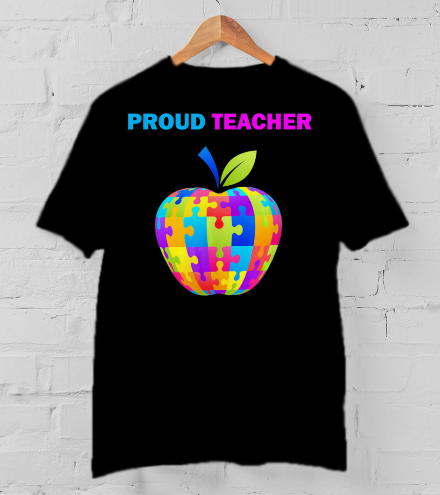 Proud Teacher Autism Awareness Puzzle Apple T-Shirt