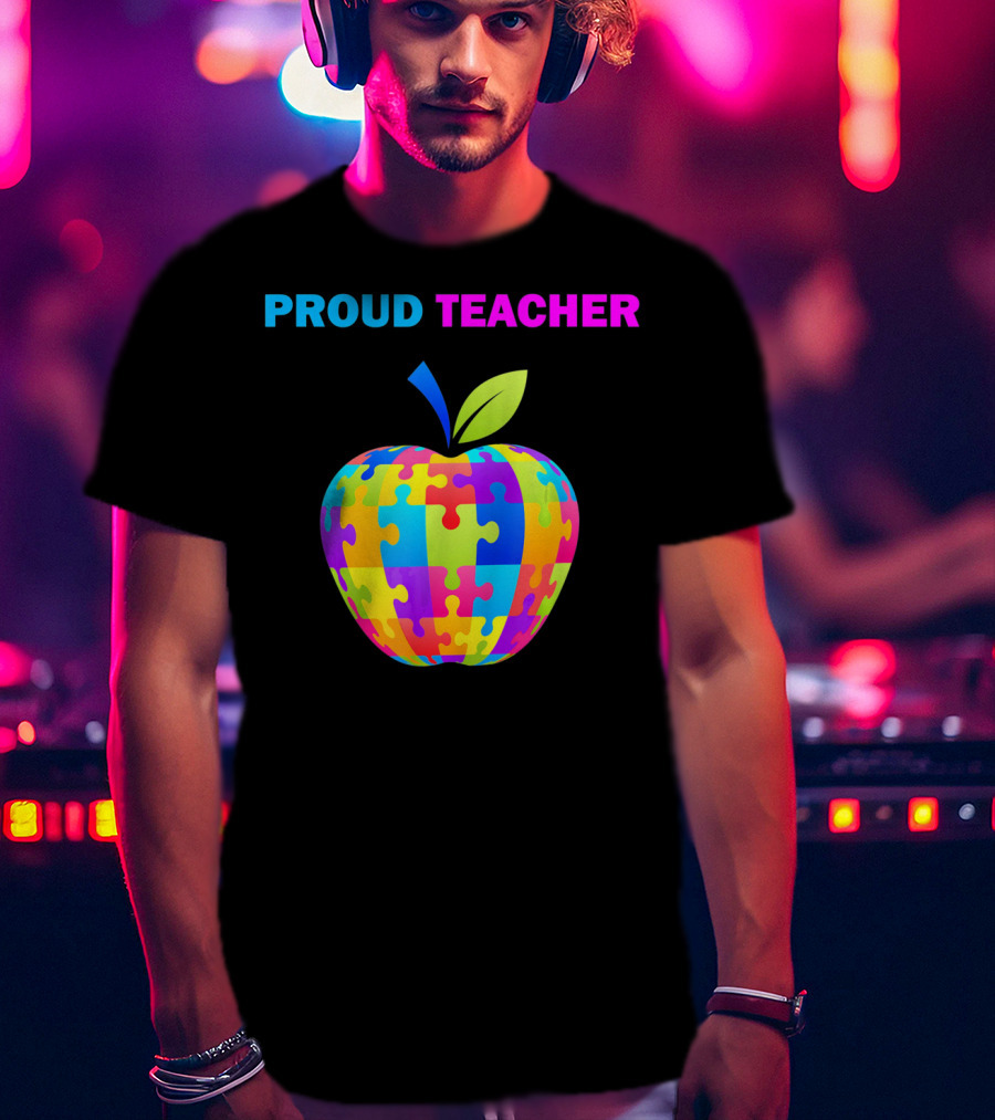Proud Teacher Autism Awareness Puzzle Apple T-Shirt