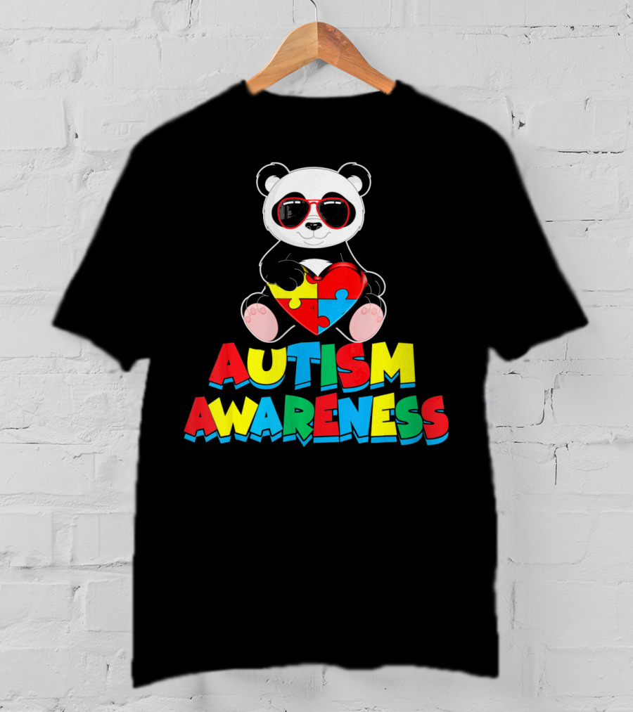 Autism Awareness Funny Panda With Heart-Shaped Puzzle T-Shirt