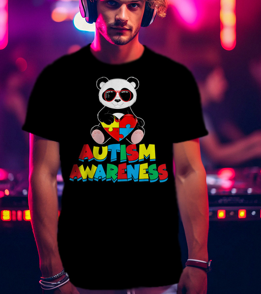 Autism Awareness Funny Panda With Heart-Shaped Puzzle T-Shirt