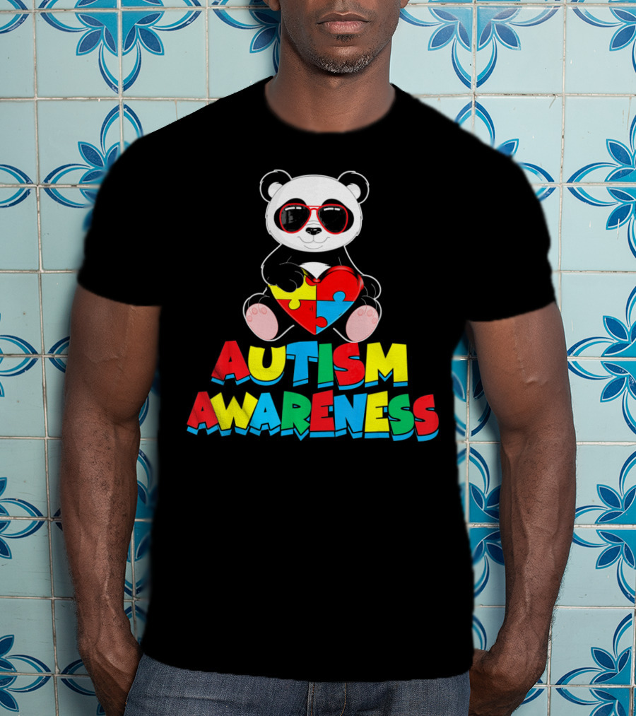 Autism Awareness Funny Panda With Heart-Shaped Puzzle T-Shirt
