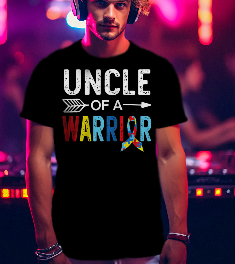 Uncle Of A Warrior Puzzle Ribbon Autism Awareness T-Shirt