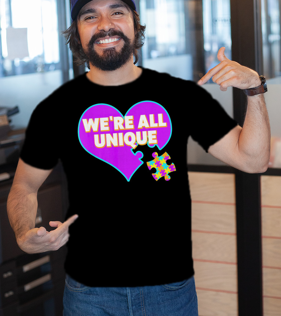 We're All Unique Autism Awareness Puzzle Heart T-Shirt