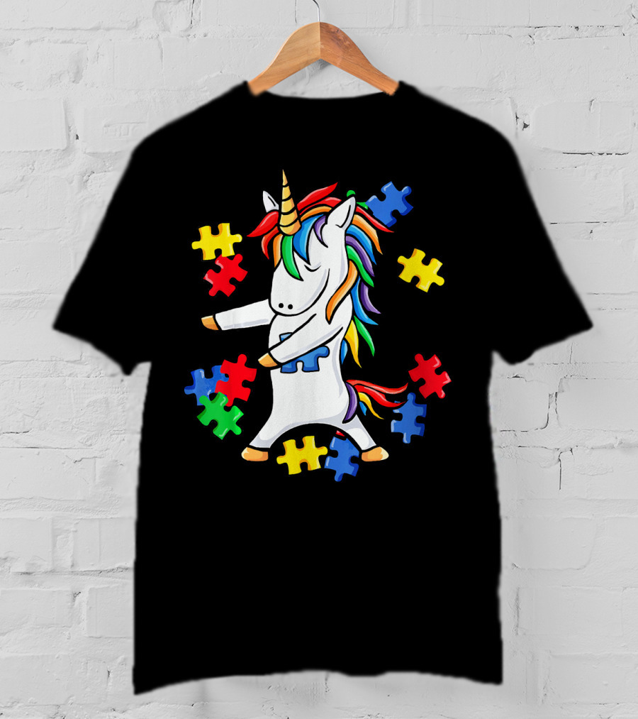 Autism Awareness Unicorn Puzzle Pieces Floss Dance T-Shirt