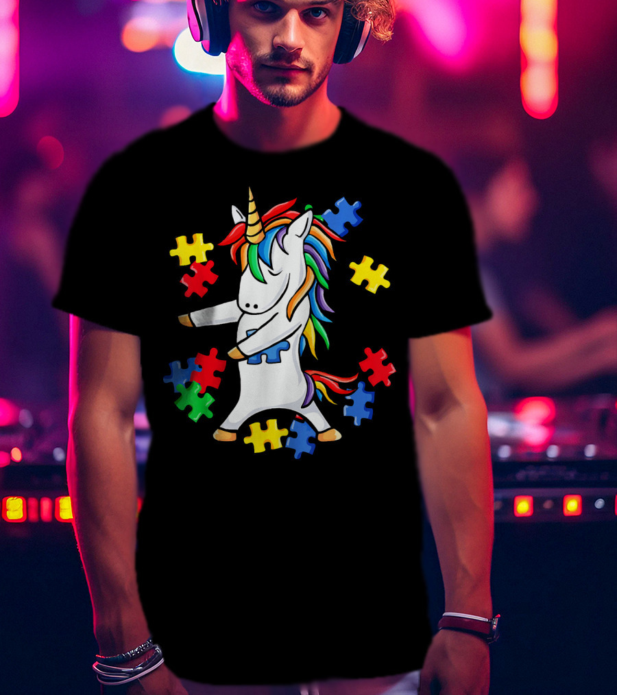 Autism Awareness Unicorn Puzzle Pieces Floss Dance T-Shirt