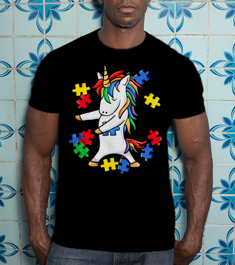 Autism Awareness Unicorn Puzzle Pieces Floss Dance T-Shirt