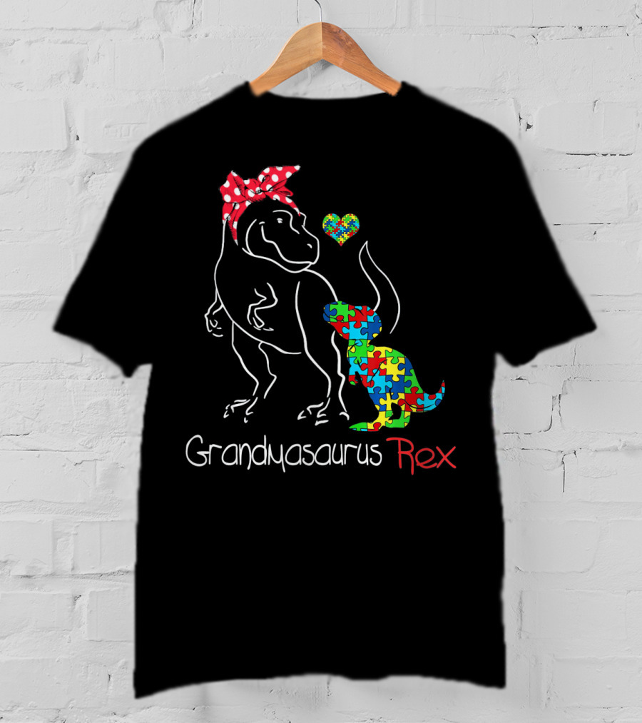 Grandmasaurus Rex Dinosaur With Autism Puzzle Heart T-Shirt
