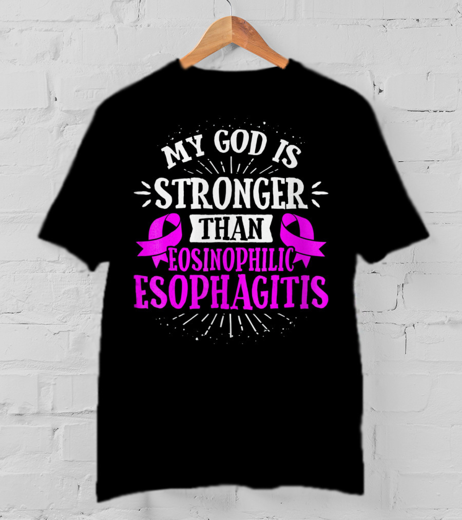 My God Is Stronger Than Eosinophilic Esophagitis Magenta Awareness T-Shirt
