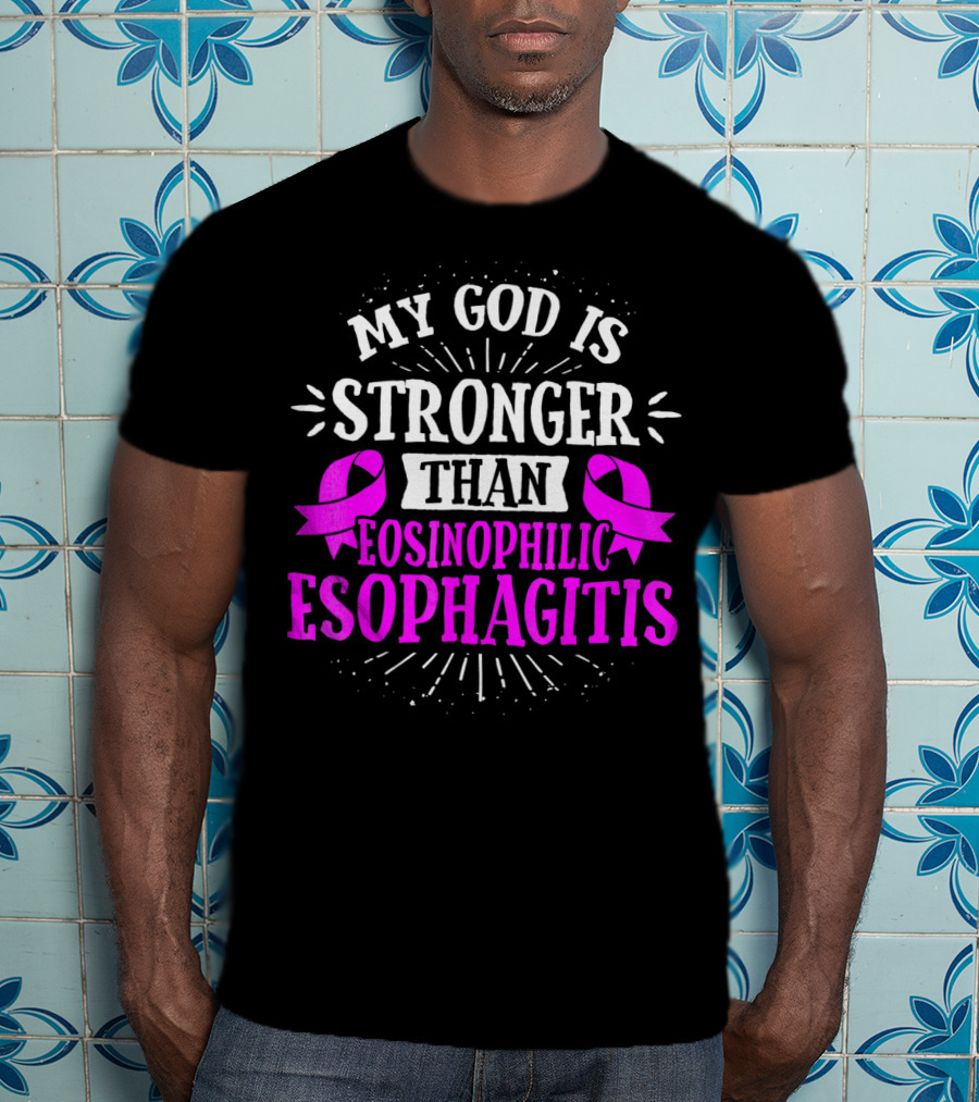 My God Is Stronger Than Eosinophilic Esophagitis Magenta Awareness T-Shirt