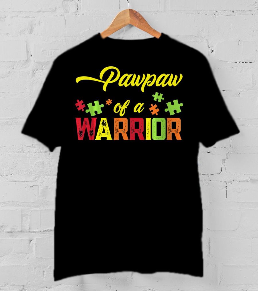 Pawpaw Of A Warrior Autism Awareness Puzzle Pieces T-Shirt