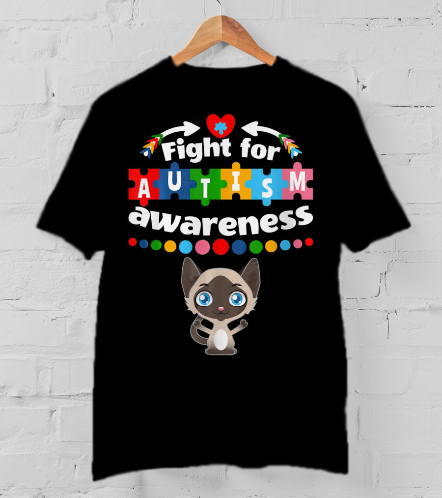 Fight For Autism Awareness Cat Puzzle Heart T-Shirt