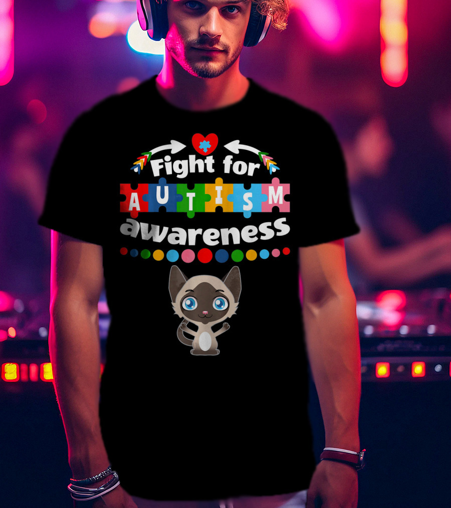Fight For Autism Awareness Cat Puzzle Heart T-Shirt
