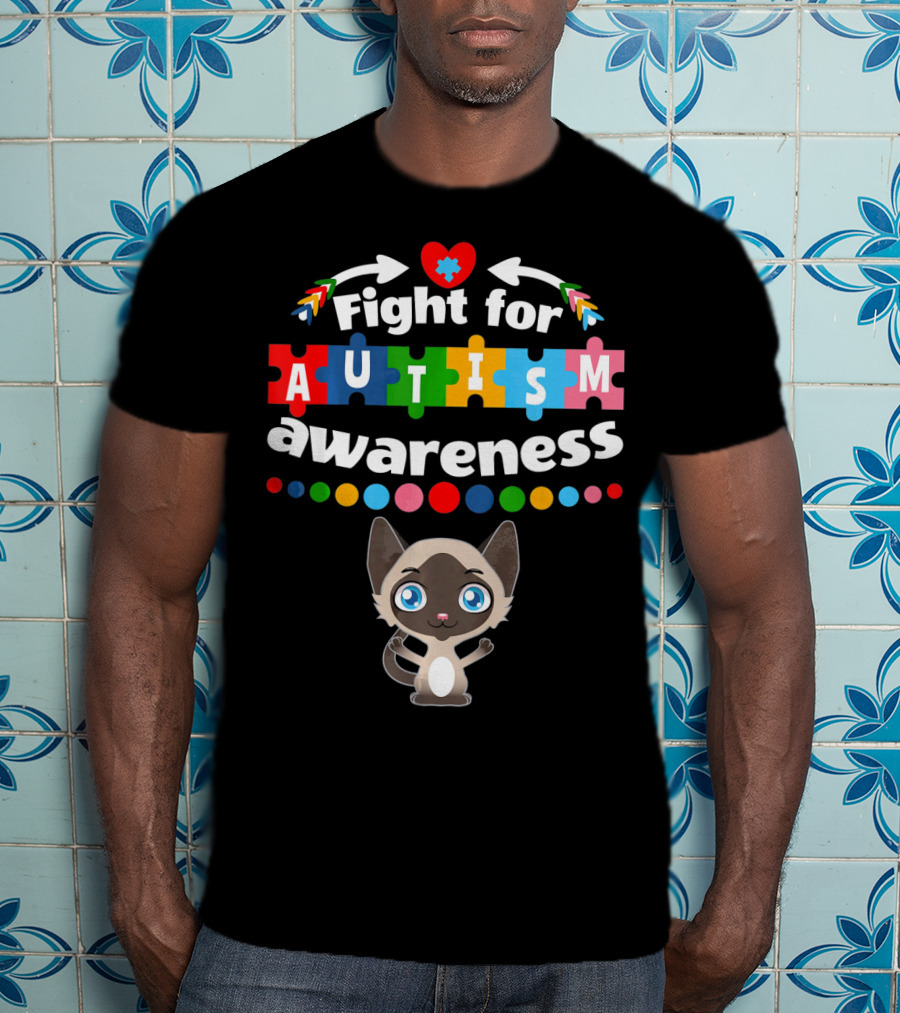 Fight For Autism Awareness Cat Puzzle Heart T-Shirt
