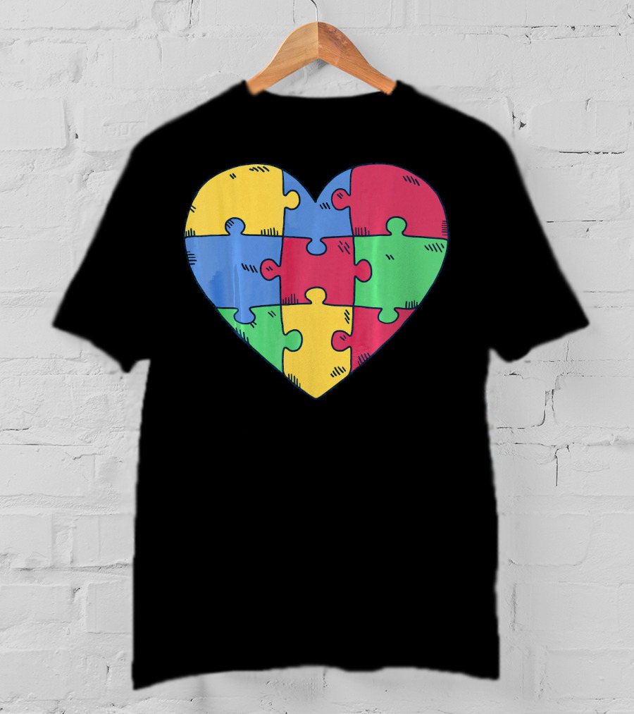 Autism Awareness Puzzle Heart Valentine Multicolor T-Shirt