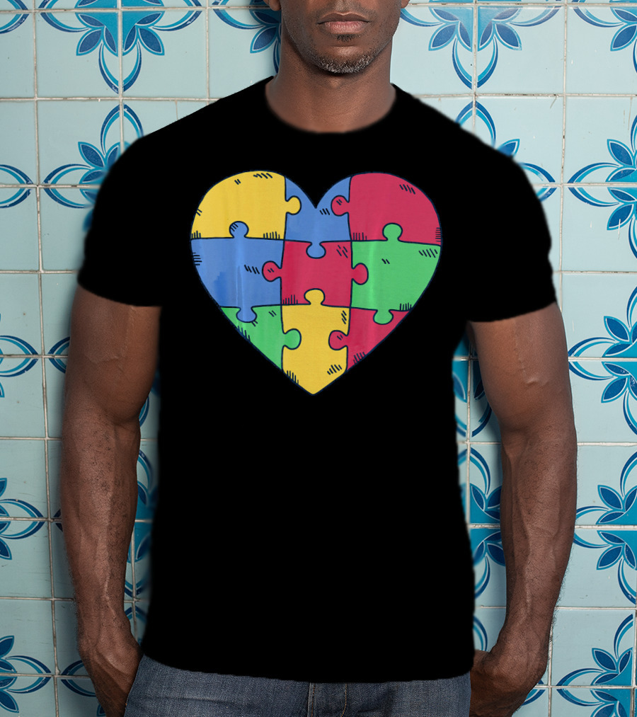 Autism Awareness Puzzle Heart Valentine Multicolor T-Shirt