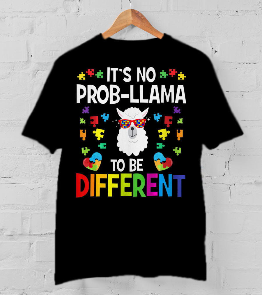 It's No Prob-Llama To Be Different Autism Awareness Puzzle Pieces T-Shirt