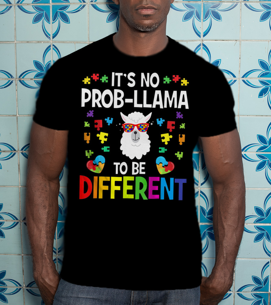 It's No Prob-Llama To Be Different Autism Awareness Puzzle Pieces T-Shirt