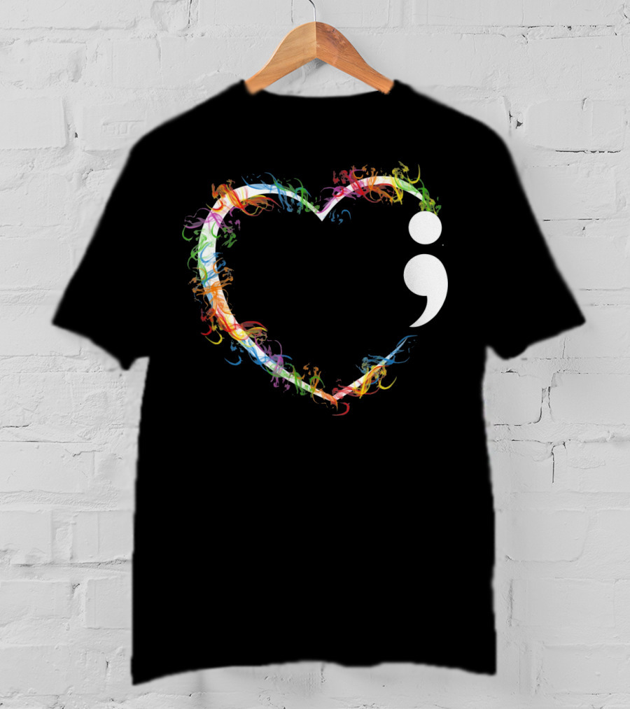 Heart Semicolon Rainbow Suicide Prevention Awareness T-Shirt