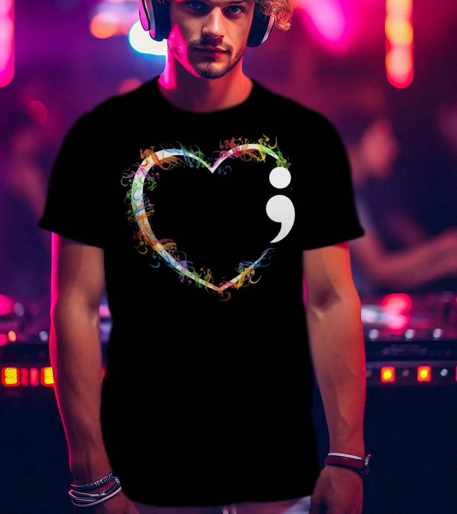 Heart Semicolon Rainbow Suicide Prevention Awareness T-Shirt
