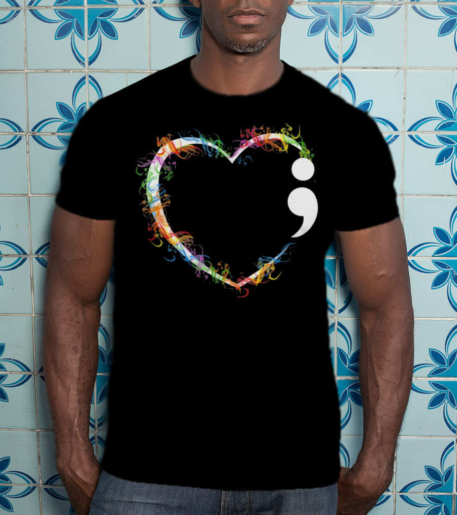 Heart Semicolon Rainbow Suicide Prevention Awareness T-Shirt