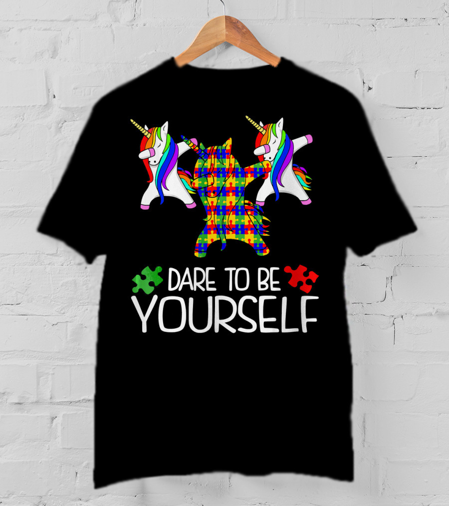 Dare To Be Yourself Autism Awareness Unicorn Puzzle T-Shirt