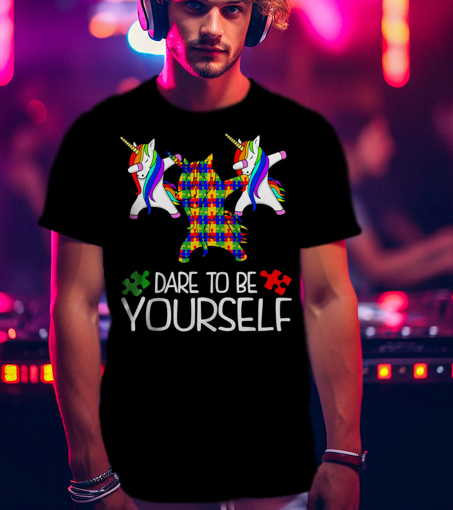 Dare To Be Yourself Autism Awareness Unicorn Puzzle T-Shirt