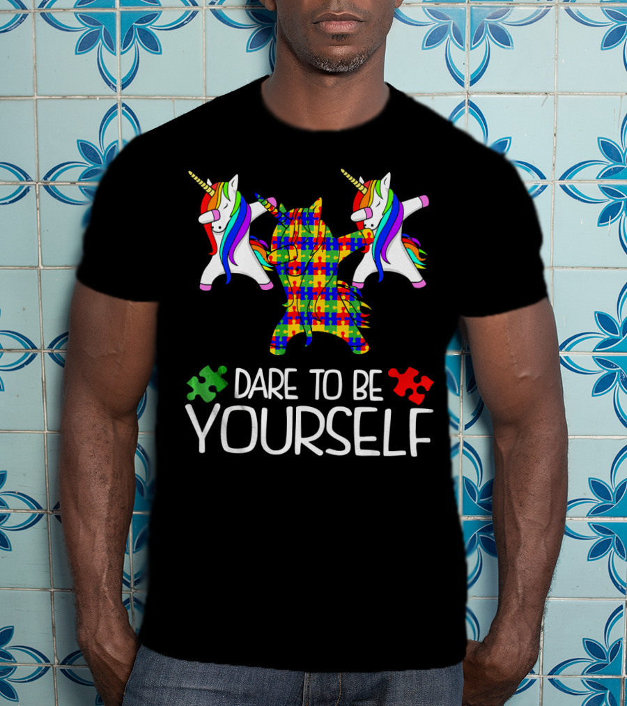 Dare To Be Yourself Autism Awareness Unicorn Puzzle T-Shirt