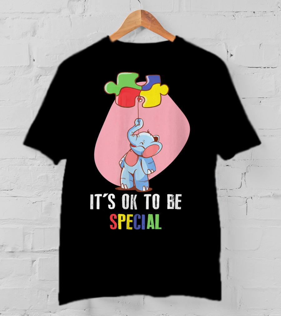 It's OK To Be Special Cute Elephant Autis Puzzle Colors T-Shirt