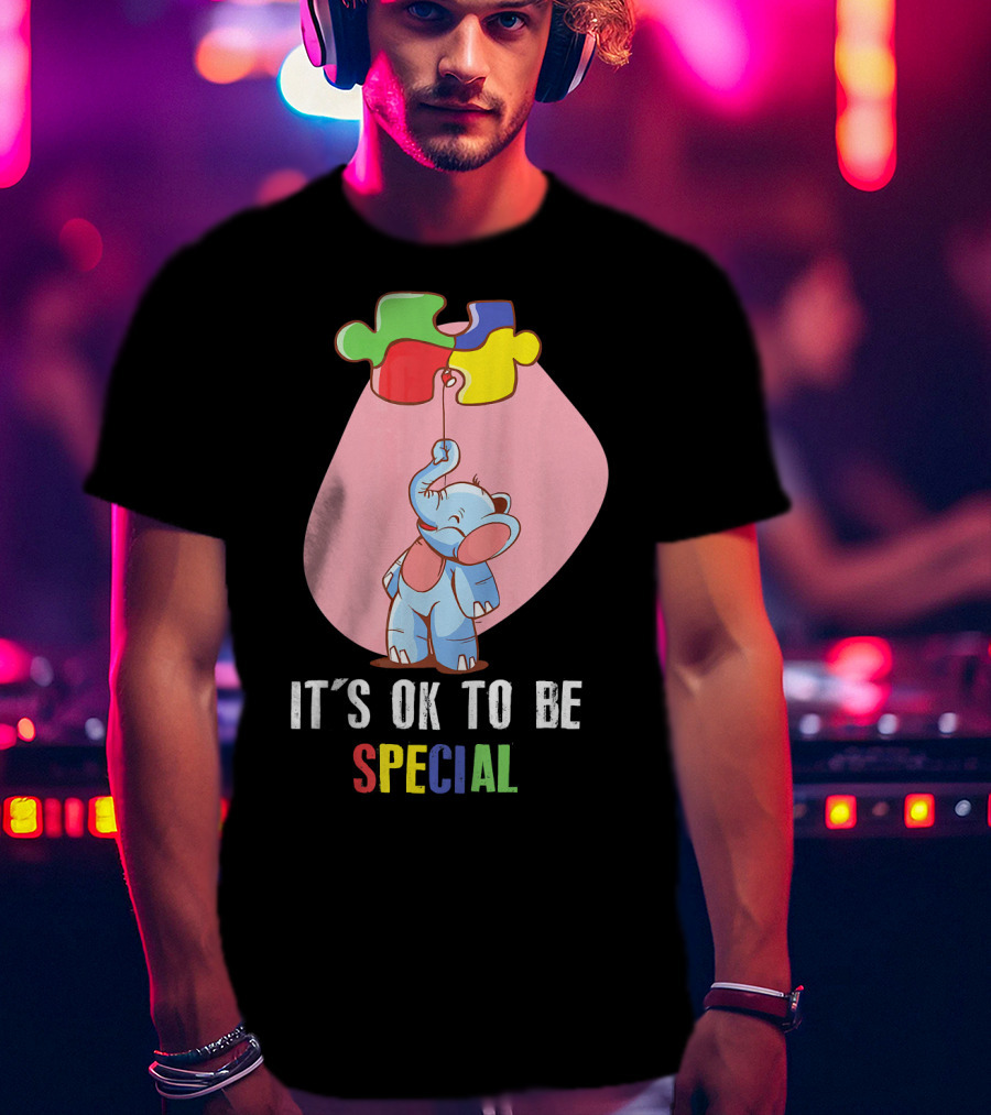 It's OK To Be Special Cute Elephant Autis Puzzle Colors T-Shirt