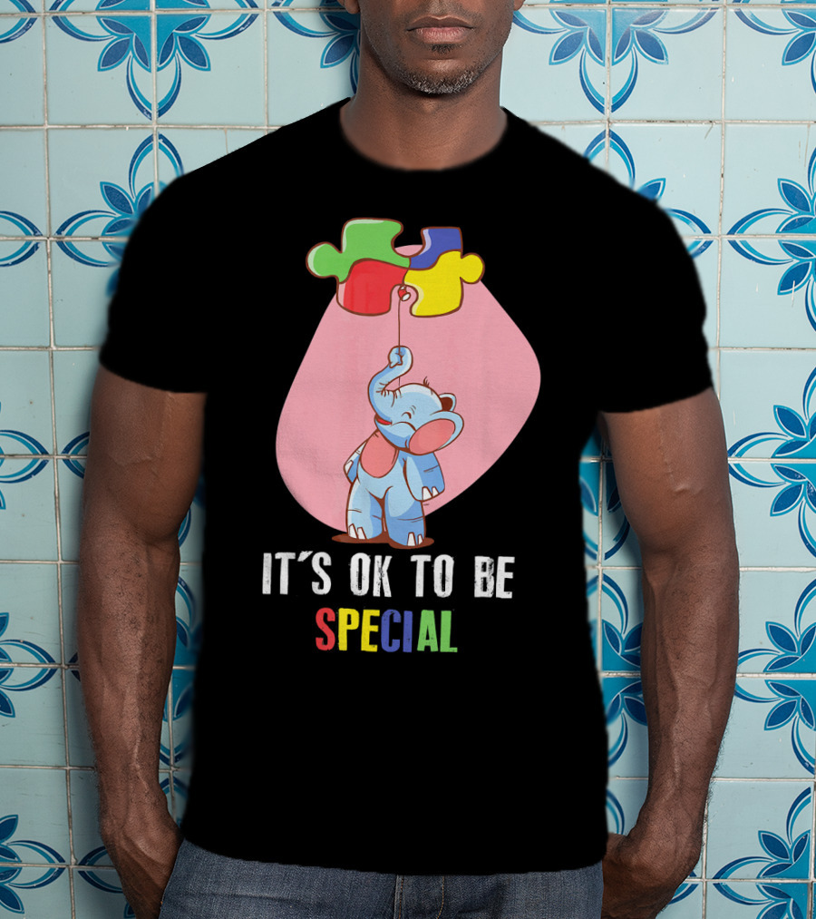 It's OK To Be Special Cute Elephant Autis Puzzle Colors T-Shirt
