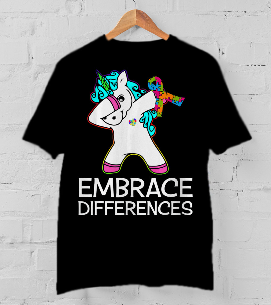 Embrace Differences Unicorn Autism Awareness Puzzle T-Shirt